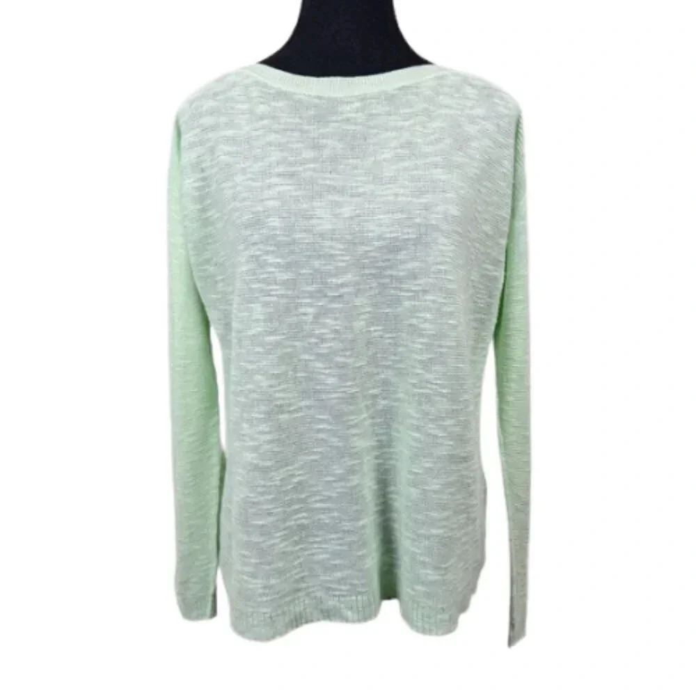 Eileen Fisher Womens Size Petite Medium Green Organic Linen Long Sleeve Top